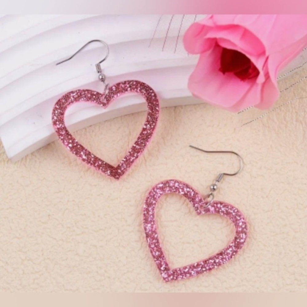 ❤️P $10 Each Or Bundle 4/$20 Pink Glitter Heart Earrings Like Any 5 For $20